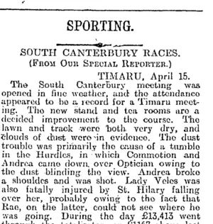 SPORTING. (Otago Daily Times 16-4-1915)