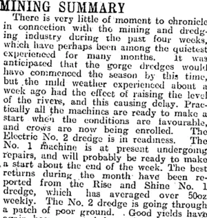MINING SUMMARY. (Otago Daily Times 26-4-1915)