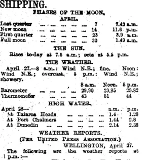 SHIPPING. (Otago Daily Times 28-4-1915)