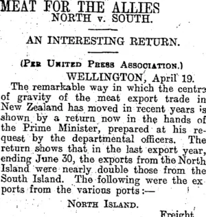 MEAT FOR THE ALLIES (Otago Daily Times 20-4-1915)