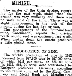 MINING. (Otago Daily Times 30-4-1915)