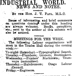 INDUSTRIAL WORLD. (Otago Daily Times 15-5-1915)