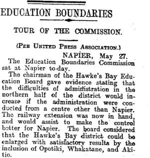 EDUCATION BOUNDARIES. (Otago Daily Times 28-5-1915)
