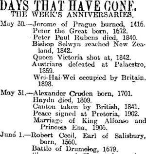 DAYS THAT HAVE GONE. (Otago Daily Times 29-5-1915)