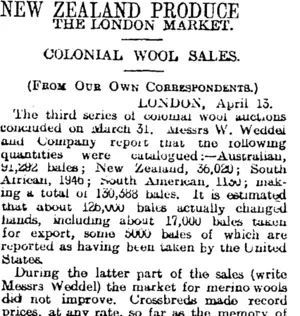 NEW ZEALAND PRODUCE (Otago Daily Times 12-6-1915)