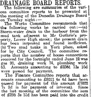 DRAINAGE BOARD REPORTS. (Otago Daily Times 26-6-1915)