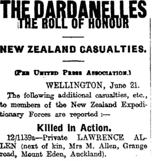 THE DARDANELLES (Otago Daily Times 22-6-1915)