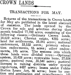 CROWN LANDS (Otago Daily Times 5-7-1915)