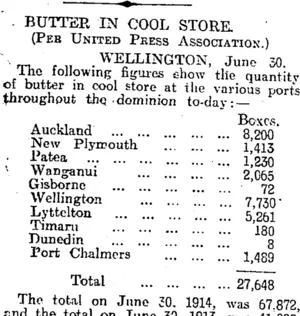 BUTTER IN COOL STORK (Otago Daily Times 1-7-1915)