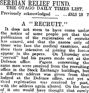 SERBIAN RELIEF FUND. (Otago Daily Times 3-7-1915)