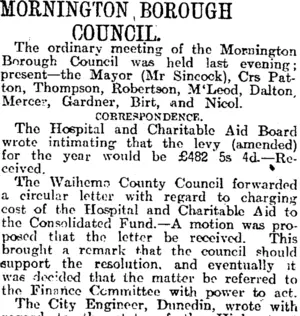 MORNINGTON BOROUGH COUNCIL. (Otago Daily Times 14-7-1915)