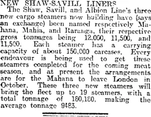 NEW SHAW-SAVILL LINERS. (Otago Daily Times 23-7-1915)
