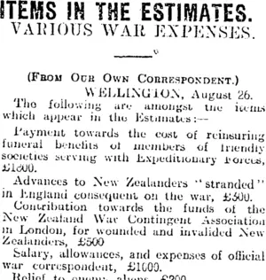 STEMS IN THE ESTIMATES. (Otago Daily Times 27-8-1915)