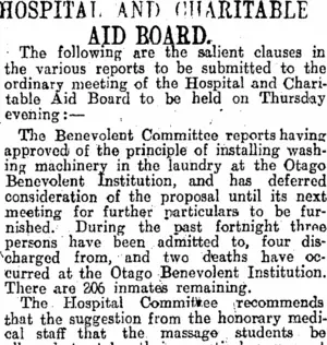 HOSPITAL AND CHARITABLE AID BOARD. (Otago Daily Times 1-9-1915)