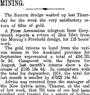 MINING. (Otago Daily Times 5-10-1915)