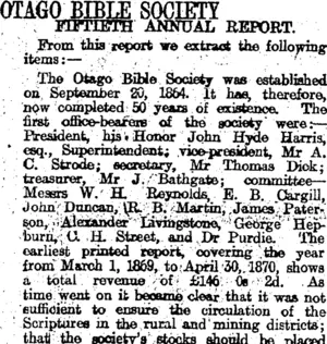 OTAGO BIBLE SOCIETY (Otago Daily Times 2-10-1915)