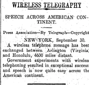 WIRELESS TELEGRAPHY (Otago Daily Times 2-10-1915)