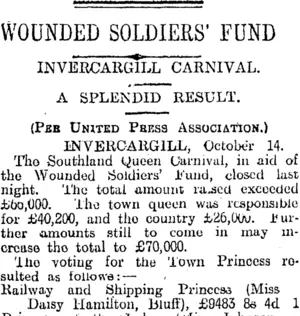 WOUNDED SOLDIERS' FUND (Otago Daily Times 15-10-1915)