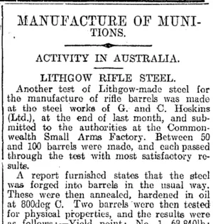 MANUFACTURE OF MUNITIONS. (Otago Daily Times 10-11-1915)