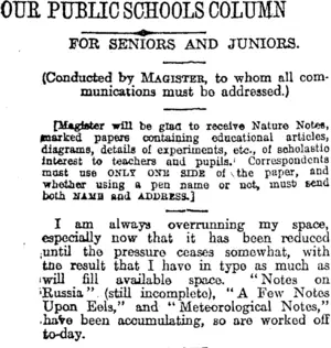OUR PUBLIC SCHOOLS COLUMN (Otago Daily Times 25-11-1915)