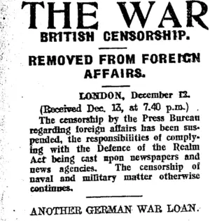 THE WAR (Otago Daily Times 14-12-1915)