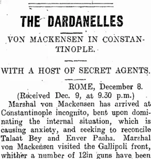 THE DARDANELLES (Otago Daily Times 10-12-1915)