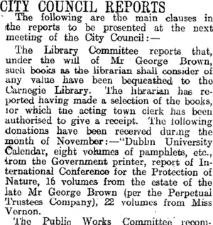 CITY COUNCIL REPORTS. (Otago Daily Times 13-12-1915)