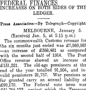 FEDERAL FINANCES (Otago Daily Times 6-1-1916)