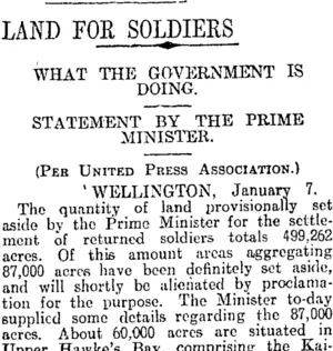 LAND FOR SOLDIERS (Otago Daily Times 8-1-1916)