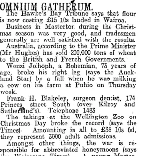 OMNIUM GATHERUM. (Otago Daily Times 3-1-1916)
