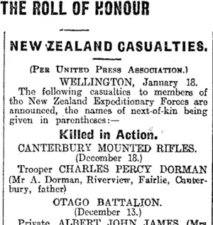 THE ROLL OF HONOUR (Otago Daily Times 19-1-1916)