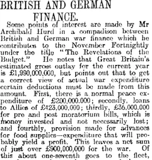 BRITISH AND GERMAN FINANCE. (Otago Daily Times 20-1-1916)