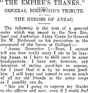 "THE EMPIRE'S THANKS." (Otago Daily Times 7-2-1916)