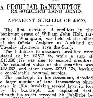 A PECULIAR BANKRUPTCY (Otago Daily Times 7-2-1916)
