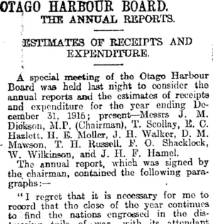 OTAGO HARBOUR BOARD. (Otago Daily Times 15-2-1916)