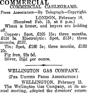 COMMERCIAL. (Otago Daily Times 16-2-1916)