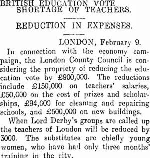 BRITISH EDUCATION VOTE. (Otago Daily Times 11-2-1916)