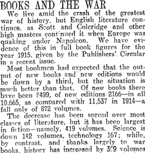 BOOKS AND THE WAR (Otago Daily Times 12-2-1916)