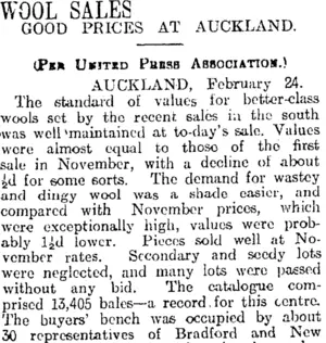WOOL SALES. (Otago Daily Times 25-2-1916)