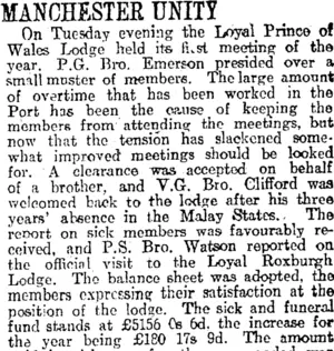 MANCHESTER UNITY. (Otago Daily Times 26-2-1916)