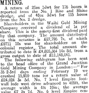 MINING. (Otago Daily Times 6-3-1916)