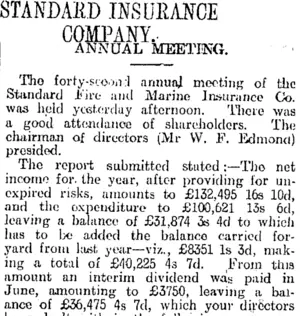 STANDARD INSURANCE COMPANY. (Otago Daily Times 7-3-1916)