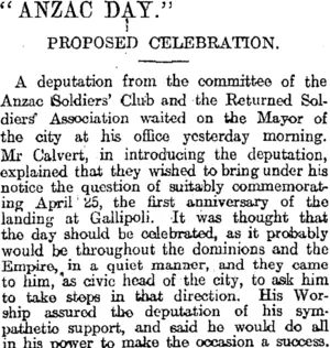 "ANZAC DAY." (Otago Daily Times 9-3-1916)