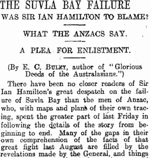 THE SUVLA BAY FAILURE (Otago Daily Times 3-3-1916)