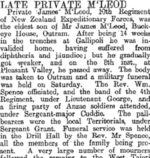 LATE PRIVATE M'LEOD. (Otago Daily Times 17-3-1916)