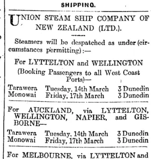 Page 1 Advertisements Column 2 (Otago Daily Times 11-3-1916)