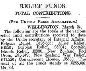 RELIEF FUNDS. (Otago Daily Times 25-3-1916)