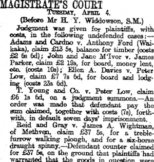 MAGISTRATE'S COURT (Otago Daily Times 5-4-1916)