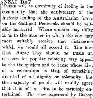 ANZAC DAY. (Otago Daily Times 7-4-1916)