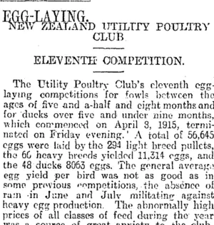 EGG-LAYING. (Otago Daily Times 3-4-1916)
